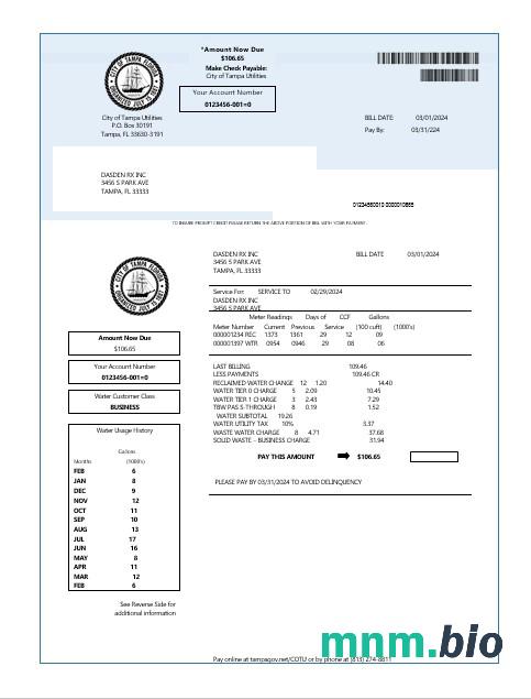 USA Florida water rachunek za usługi komunalne szablon w formacie Word i PDF